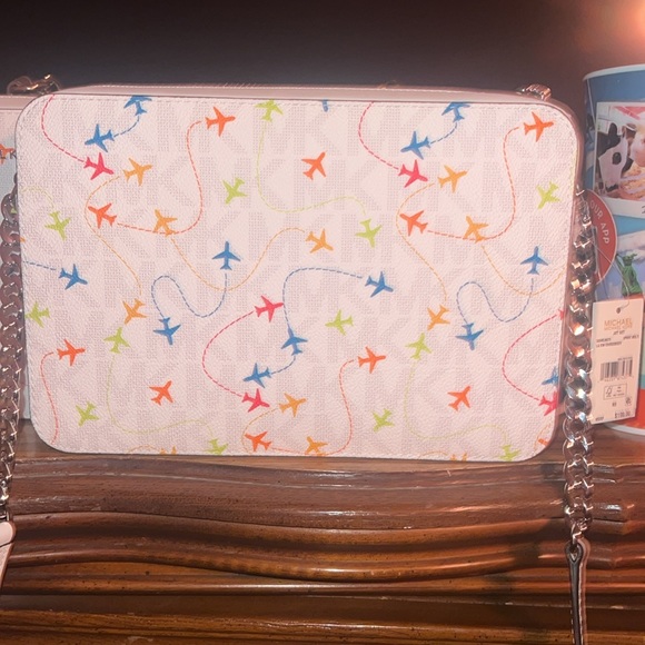 NWT White Michael Kors Jet Set Crossbody Bag Purse Airplane Print Authentic Rare - Picture 6 of 7